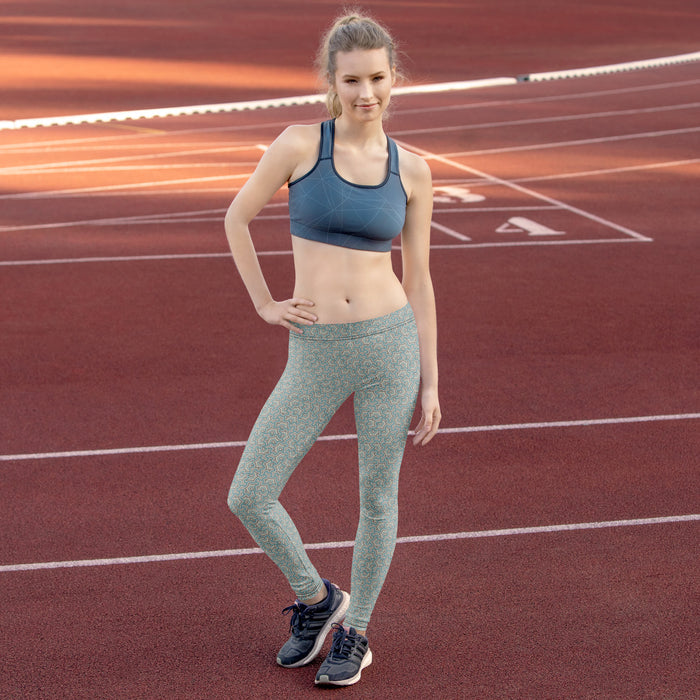 Leggings Geometric Pattern – Scales Turquize Cream - symbolika