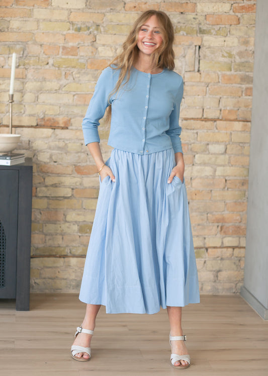 Light Blue Knit Cardigan & Skirt Set FF Tops