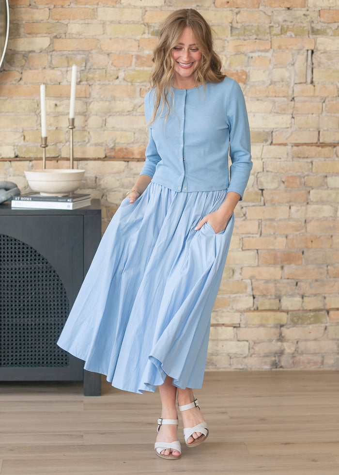 Light Blue Knit Cardigan & Skirt Set FF Tops