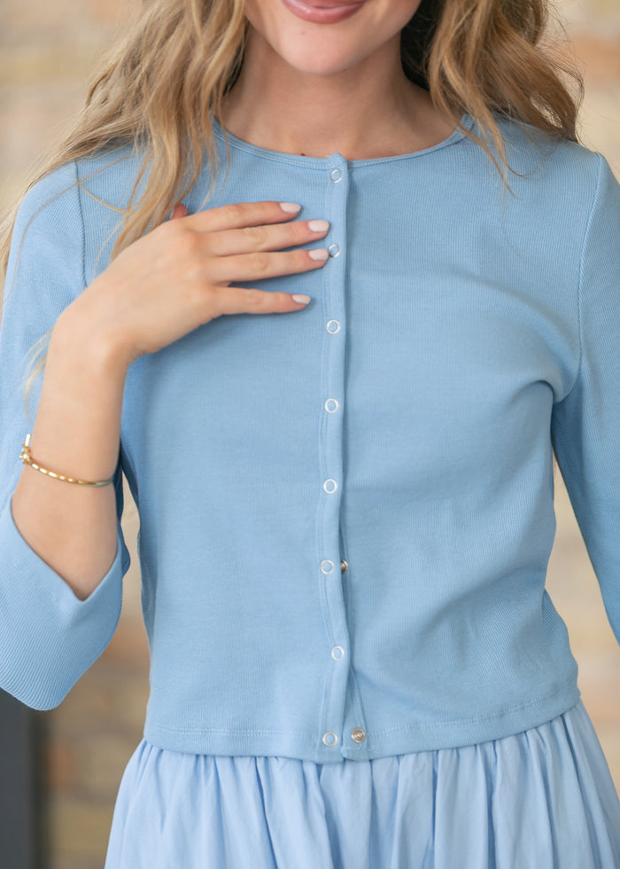 Light Blue Knit Cardigan & Skirt Set FF Tops