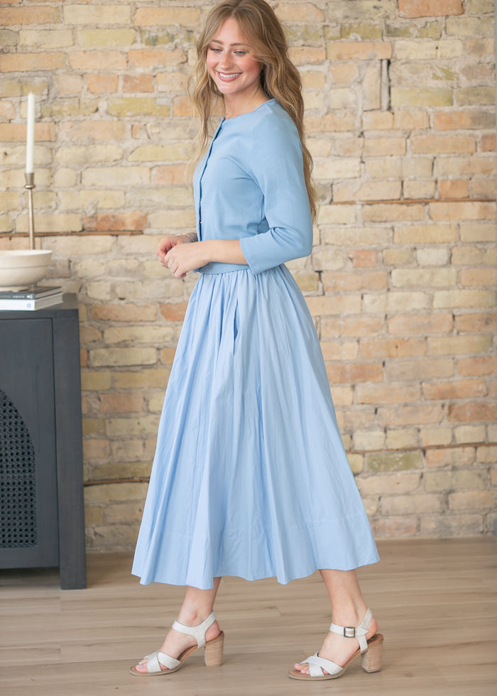 Light Blue Knit Cardigan & Skirt Set FF Tops