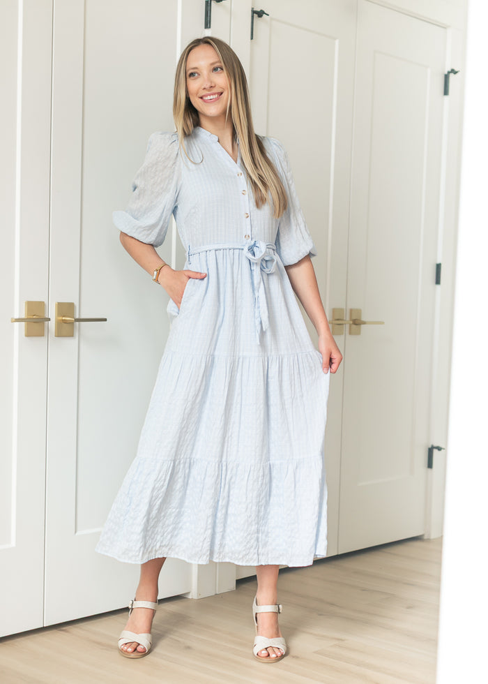 Light Blue Waist Tie Maxi Dress FF Dresses