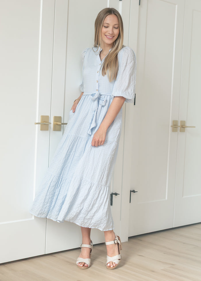 Light Blue Waist Tie Maxi Dress FF Dresses S