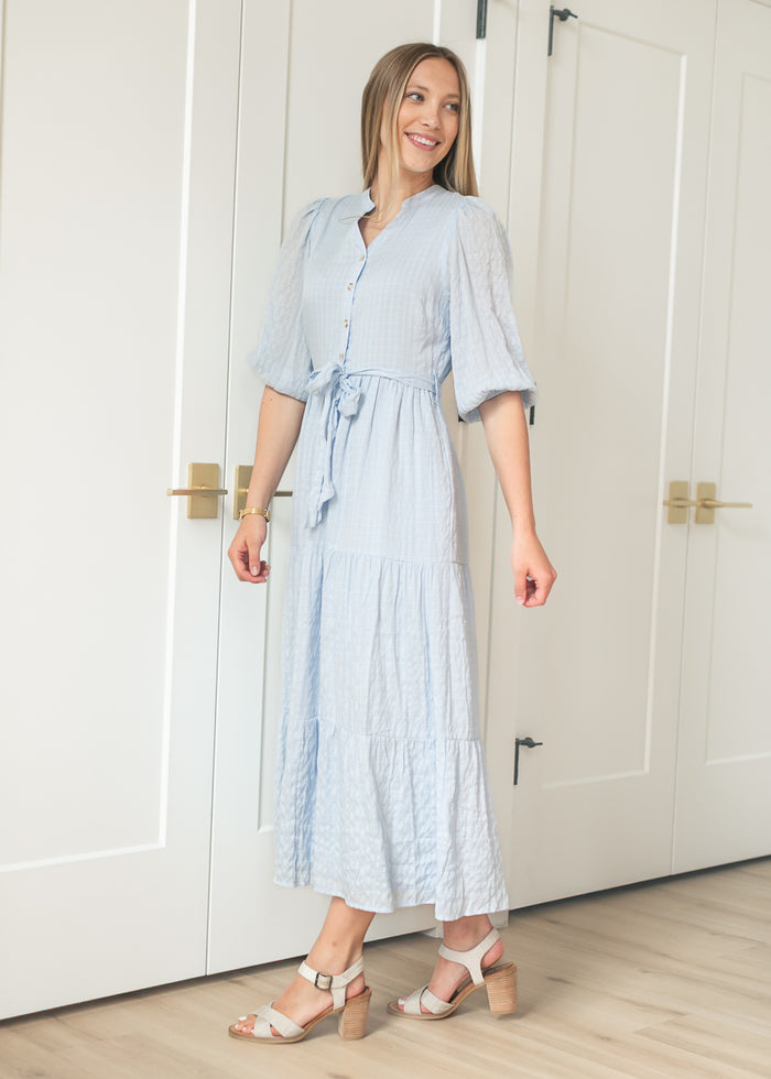 Light Blue Waist Tie Maxi Dress FF Dresses