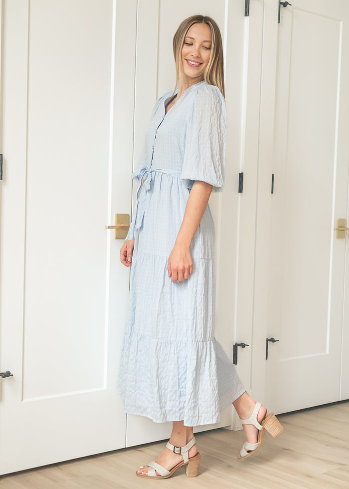 Light Blue Waist Tie Maxi Dress FF Dresses