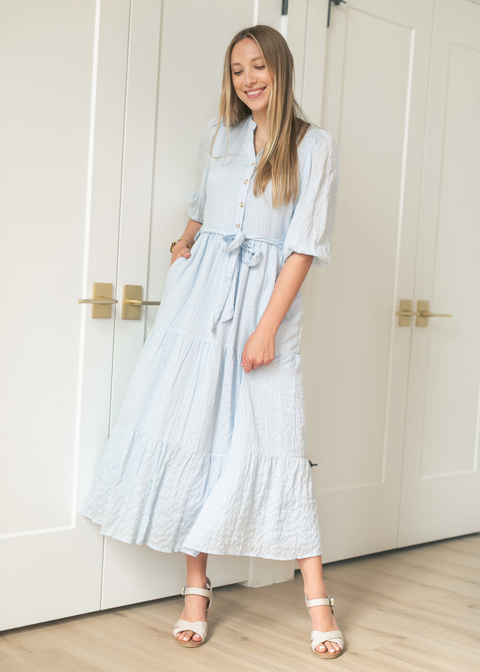 Light Blue Waist Tie Maxi Dress FF Dresses