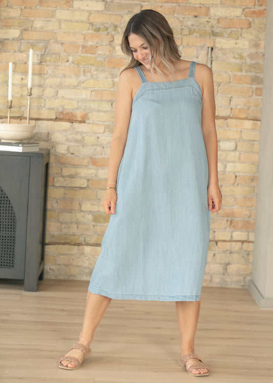 Light Wash Lightweight Tencel Tank Maxi Dress FF Dresses