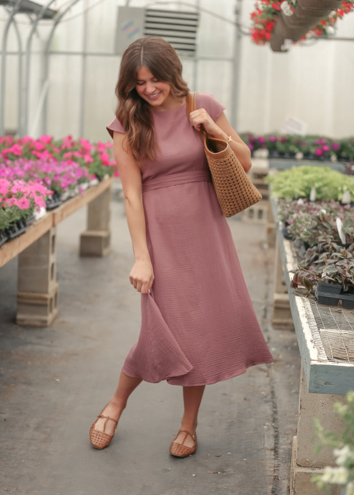 Lily Mauve Gauze Belted Midi Dress IC Dresses