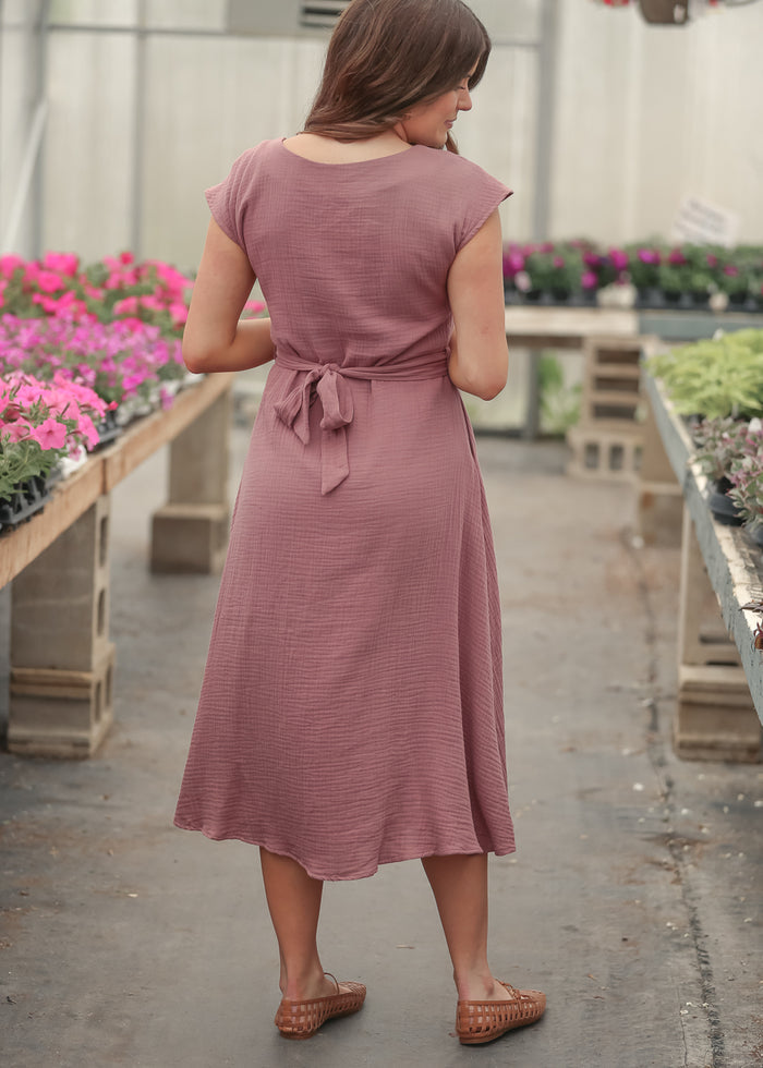 Lily Mauve Gauze Belted Midi Dress IC Dresses