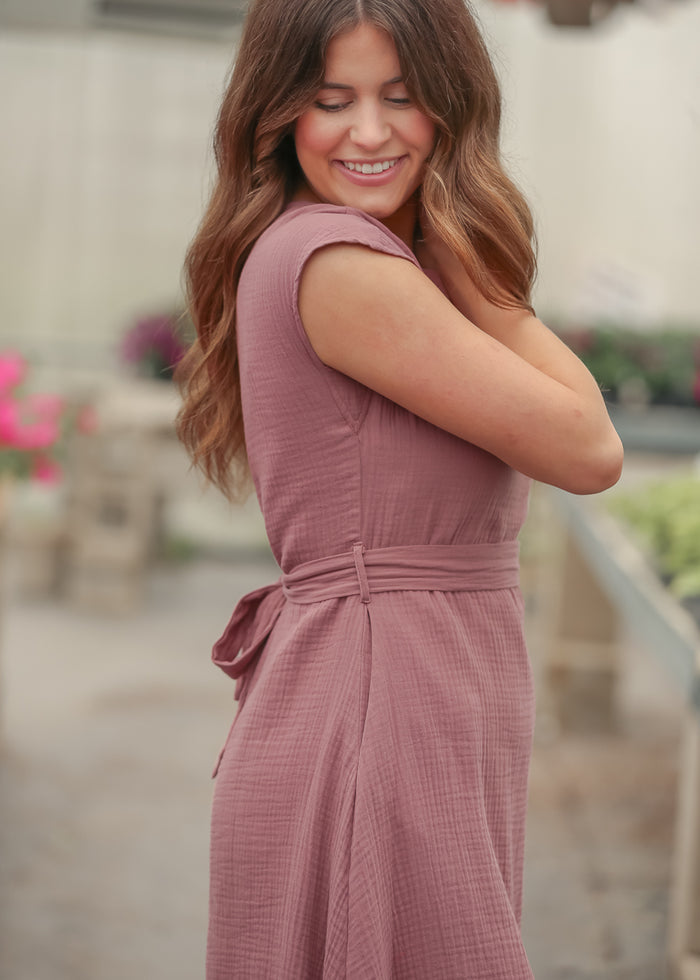 Lily Mauve Gauze Belted Midi Dress IC Dresses