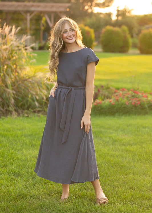 Lily Gauze Belted Midi Dress IC Dresses XS