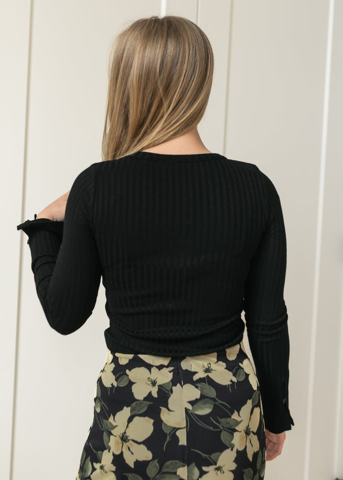 LIVERPOOL® Black Long Sleeve Scoop Neck Knit Top FF Tops