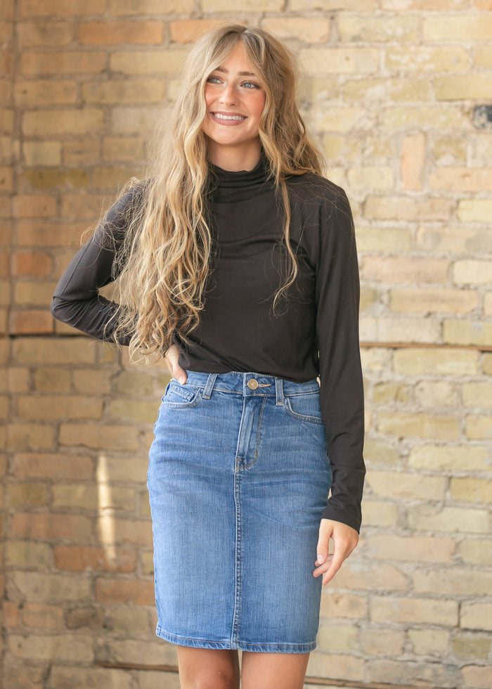 LIVERPOOL® Java Long Sleeve Mock Neck Knit Top FF Tops