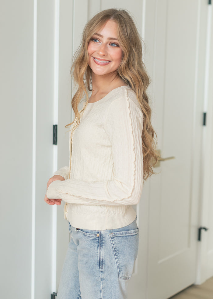 LIVERPOOL® Long Sleeve Button Front Cardigan FF Tops