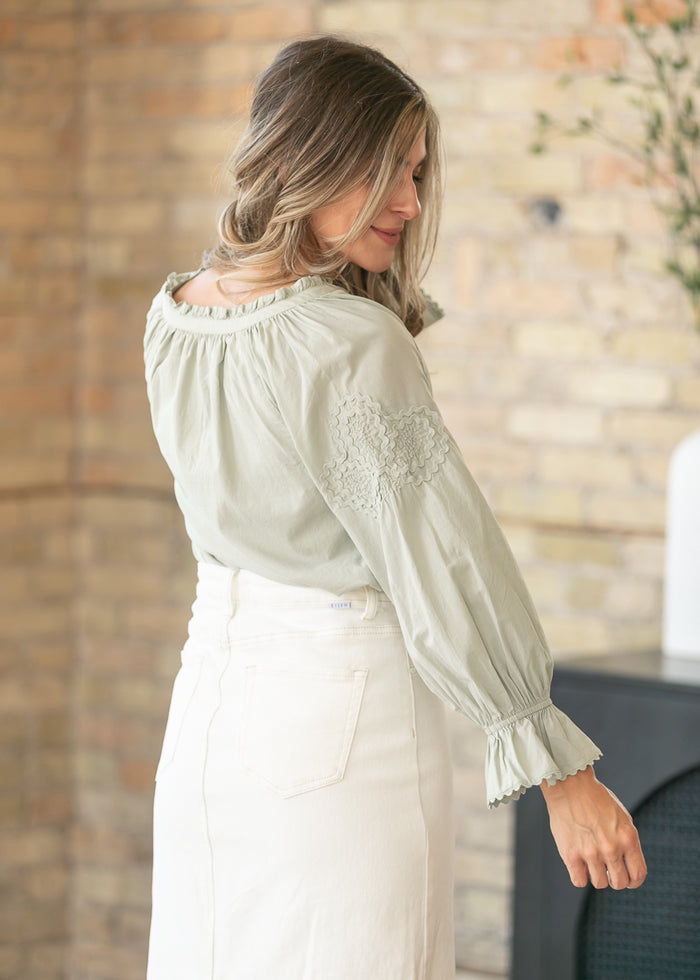LIVERPOOL® Quarter Sleeve Button Front Woven Top FF Tops