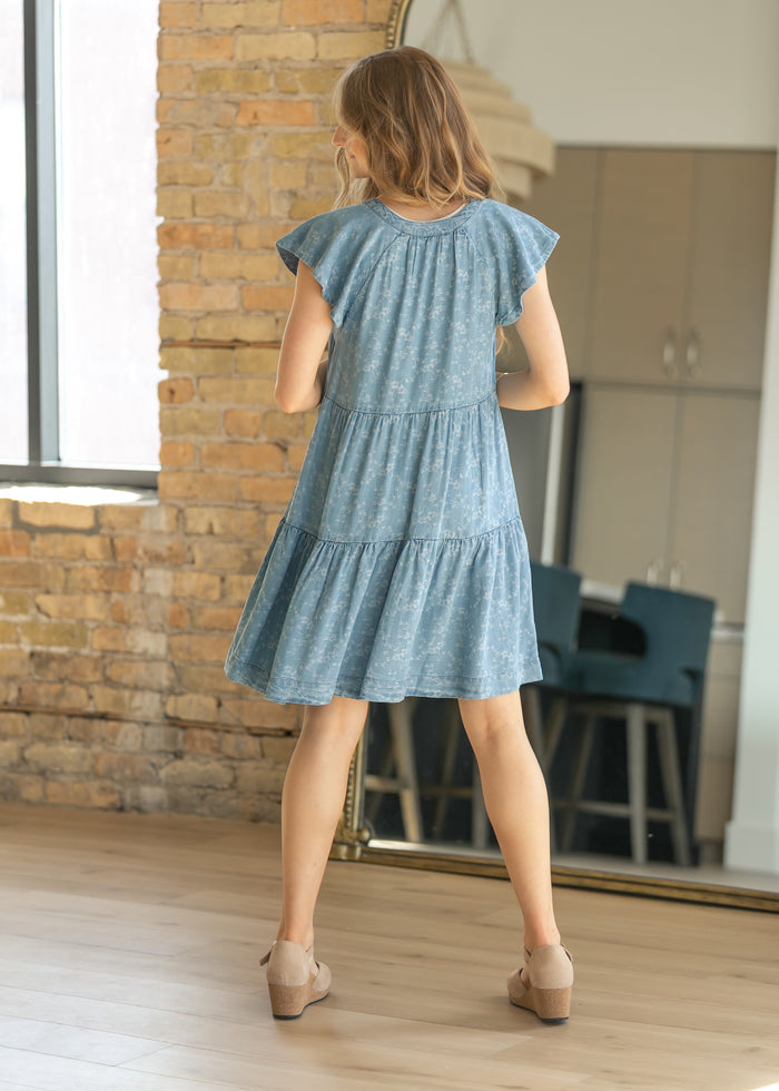 LIVERPOOL® Tiered Flutter Sleeve Midi Dress FF Dresses