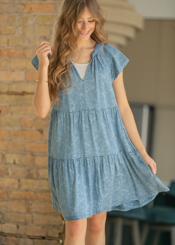 LIVERPOOL® Tiered Flutter Sleeve Midi Dress FF Dresses