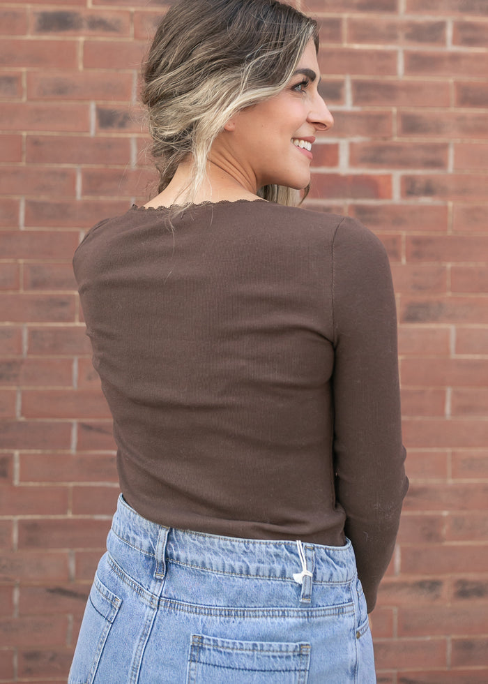 Lola Ribbed Top with Lace Trim IC Tops