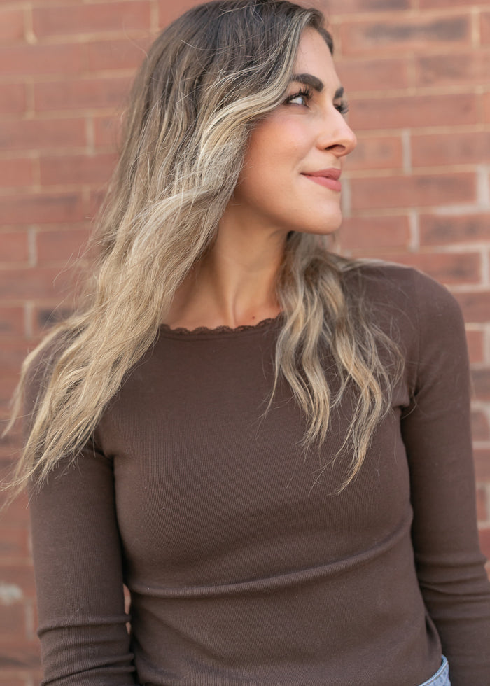 Lola Ribbed Top with Lace Trim IC Tops