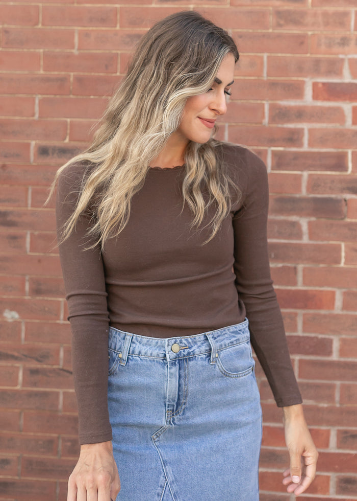 Lola Ribbed Top with Lace Trim IC Tops