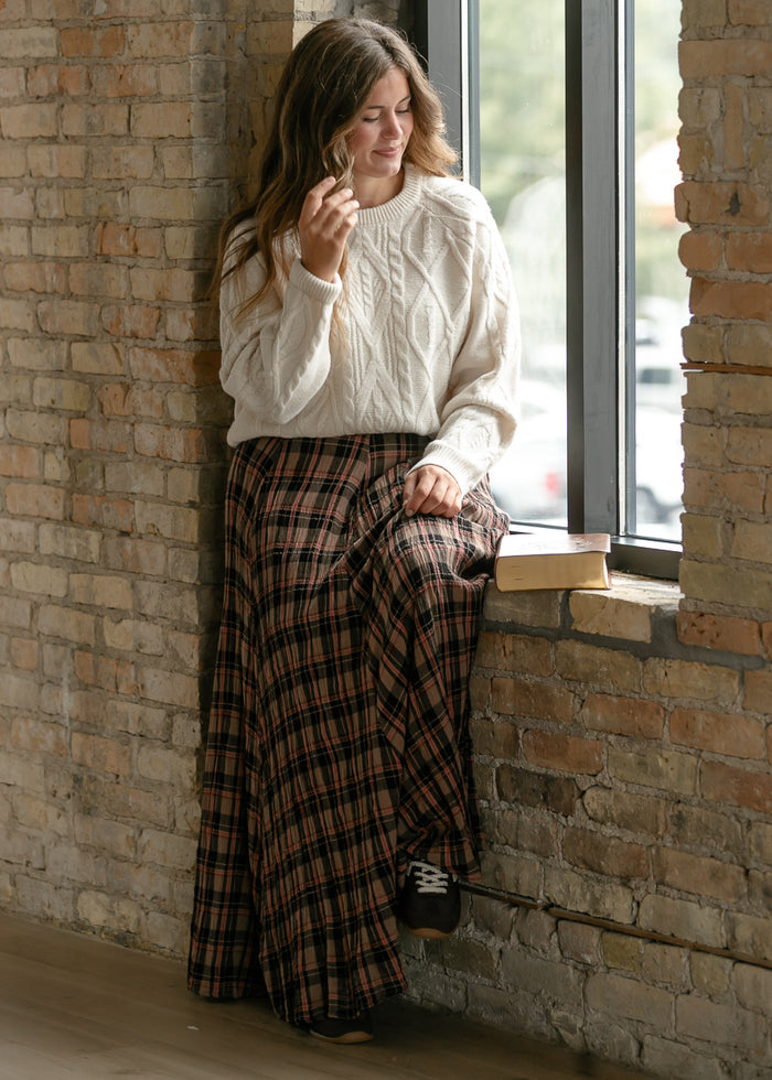 Long Sleeve Cozy Cable Knit Sweater FF Tops