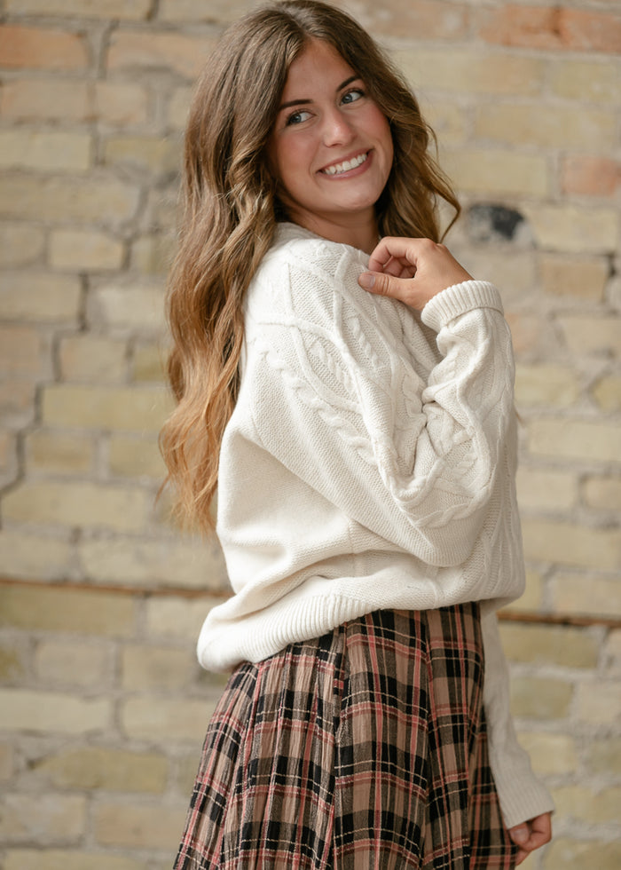 Long Sleeve Cozy Cable Knit Sweater FF Tops