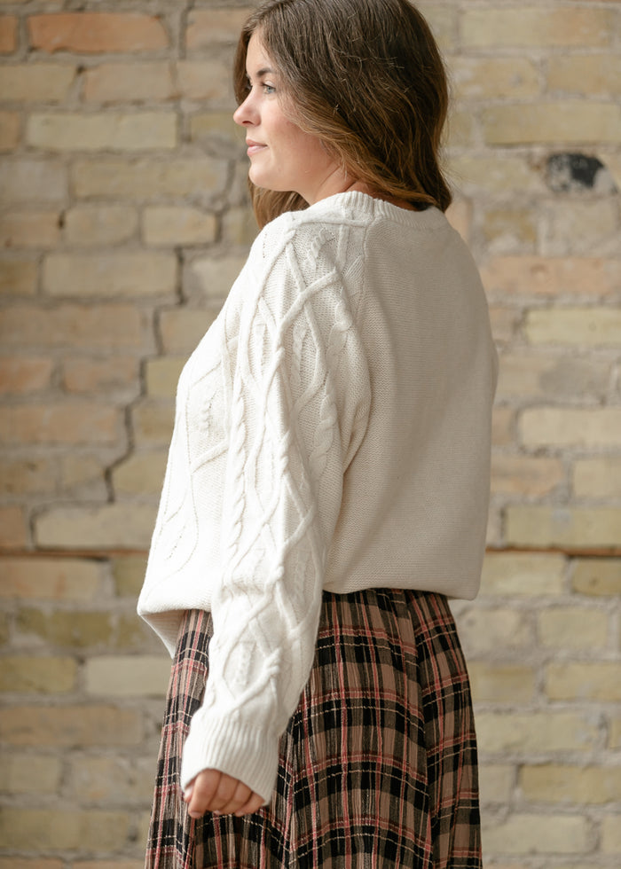 Long Sleeve Cozy Cable Knit Sweater FF Tops