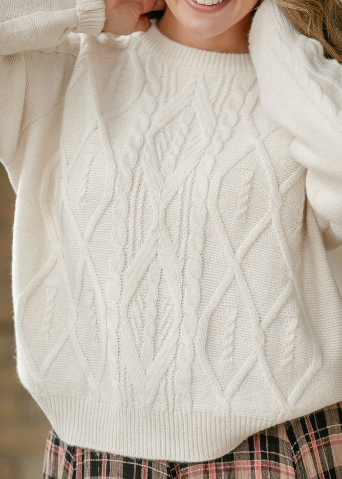 Long Sleeve Cozy Cable Knit Sweater FF Tops