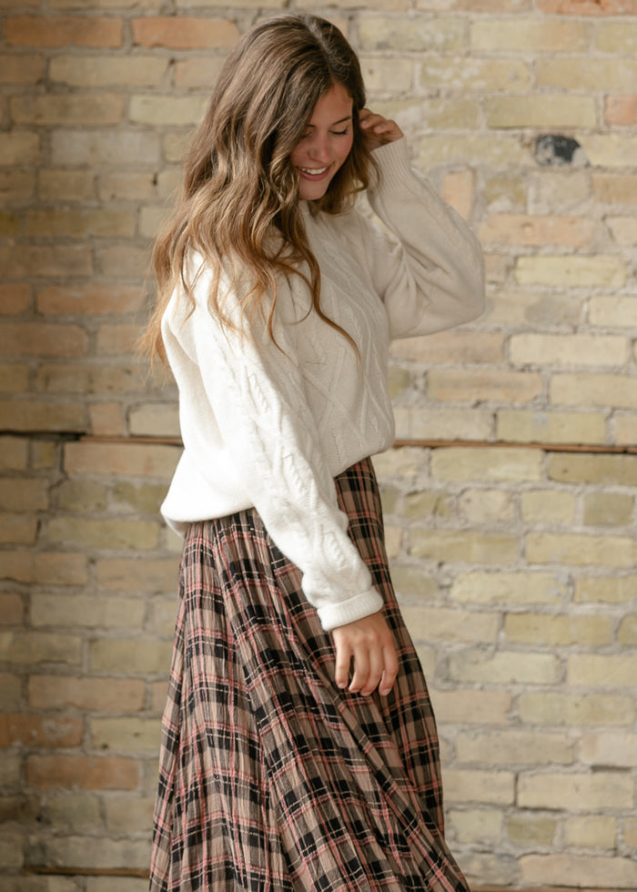 Long Sleeve Cozy Cable Knit Sweater FF Tops