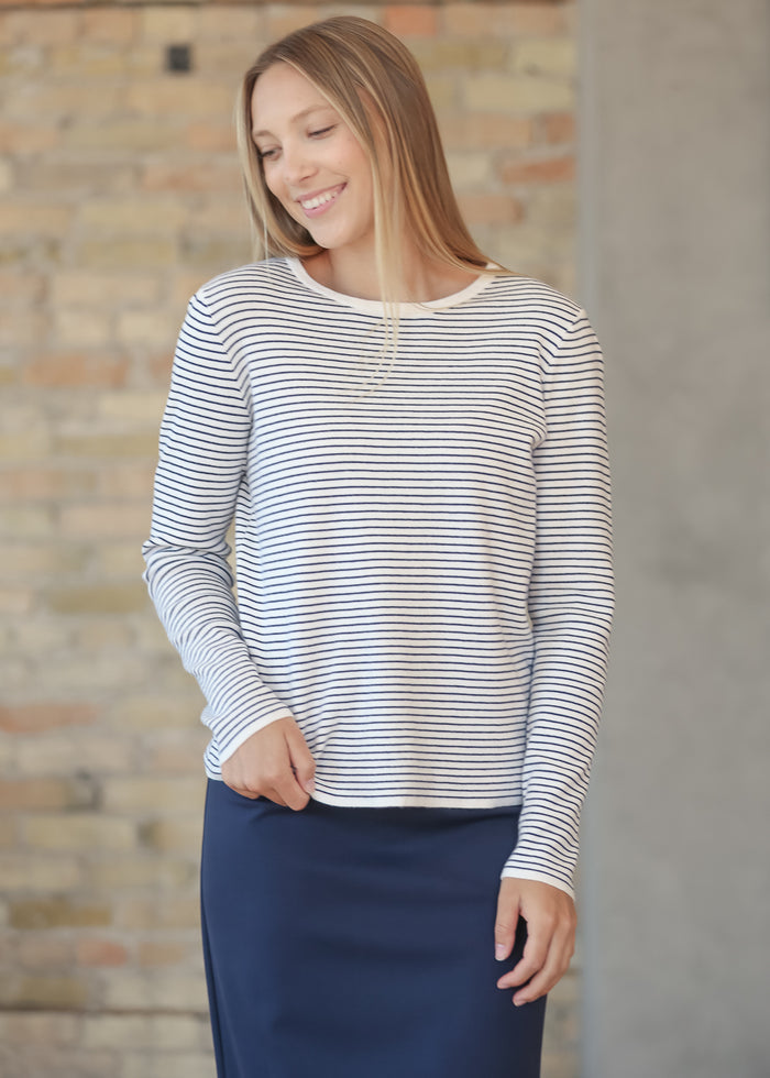 Long Sleeve Navy Stripe Top FF Tops