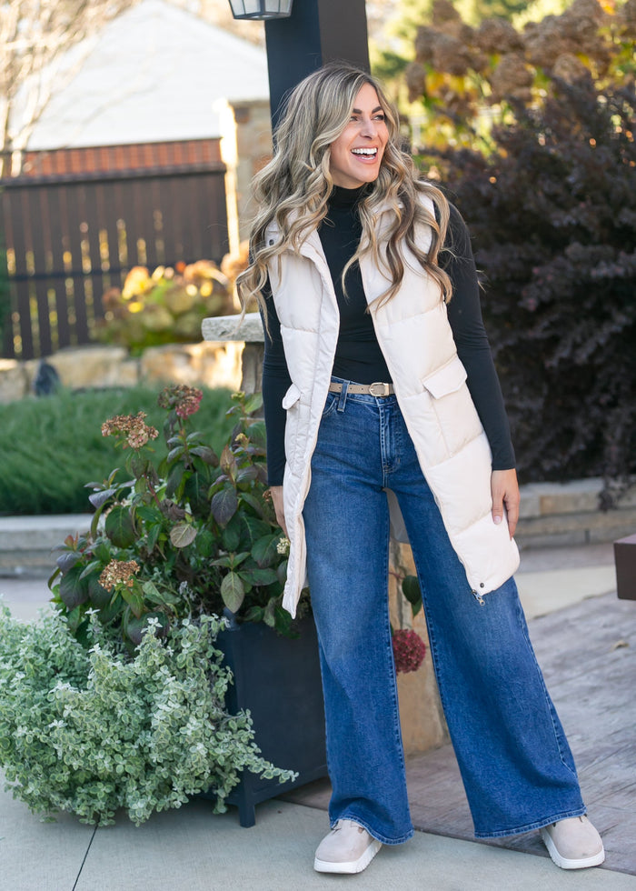 Long Zip Up Puffer Vest FF Layering Essentials