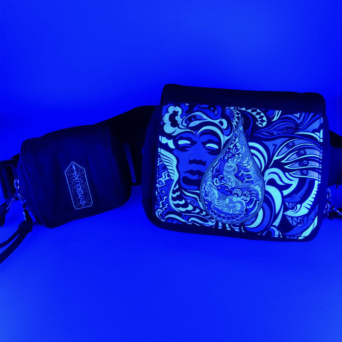 LSD Drop Belt Bag — Jimi Hendrix Tessellation Art Fanny Pack - Front View by Symbolika