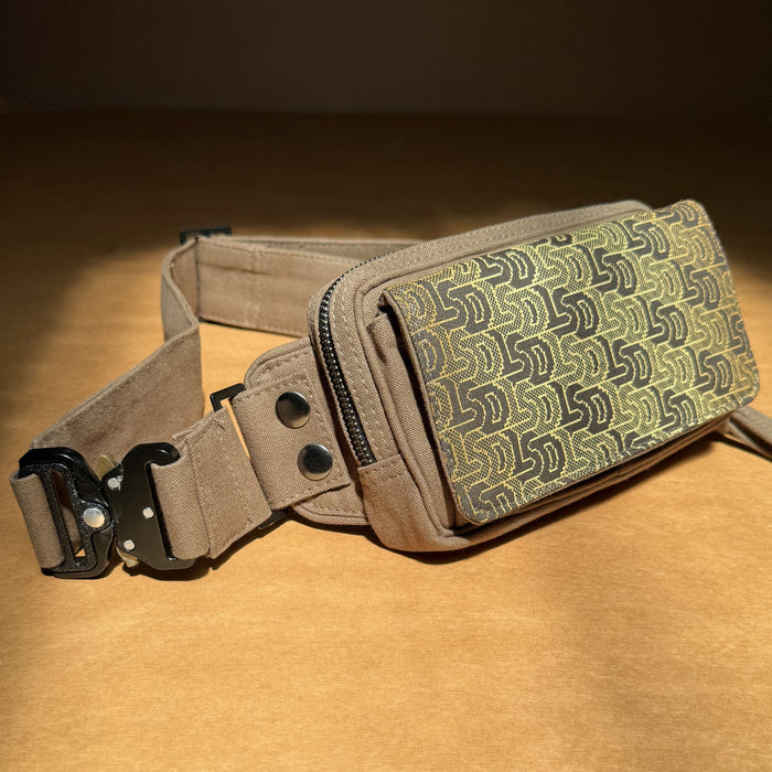 LSD Letter Tessellation Waist Bag - Tan tactical fanny pack with interlocking typography by Symbolika