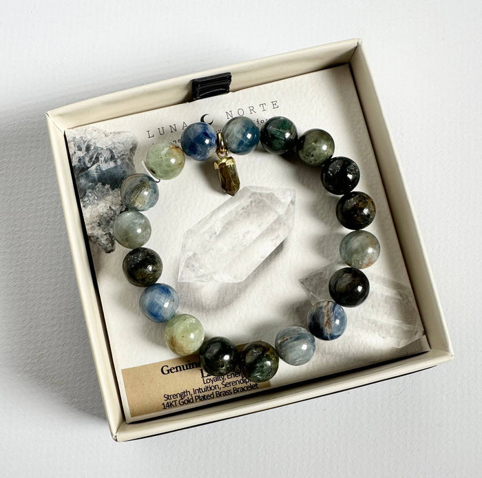 Luna Norte - On Point Gemstone Charm Stretch Bracelet - Kyanite, Labrador