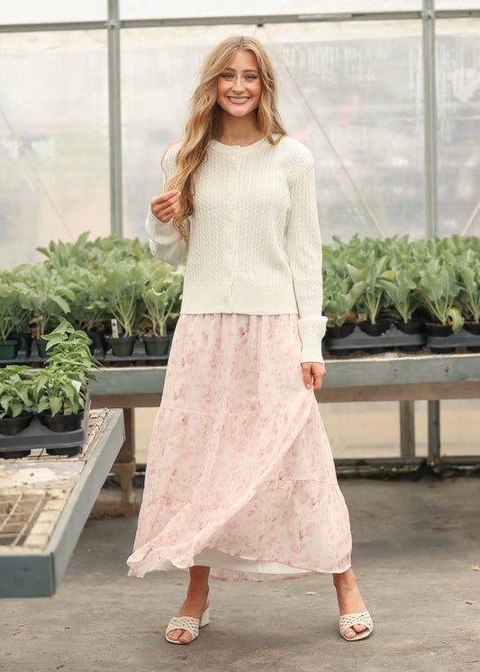 Lynn Pink Floral Tiered Maxi Skirt IC Skirts