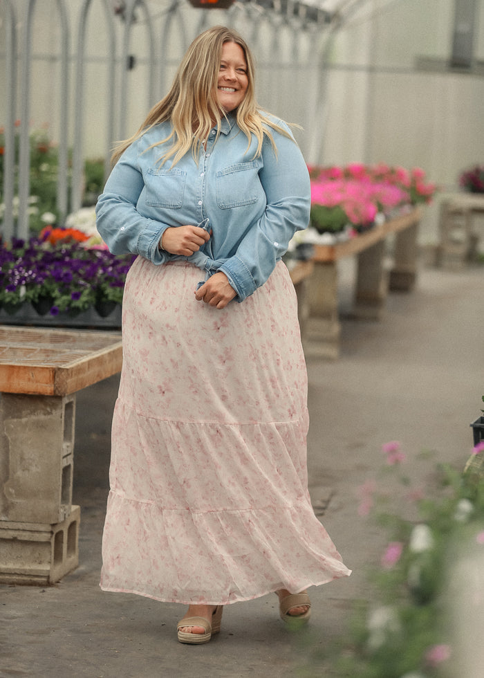 Lynn Pink Floral Tiered Maxi Skirt IC Skirts