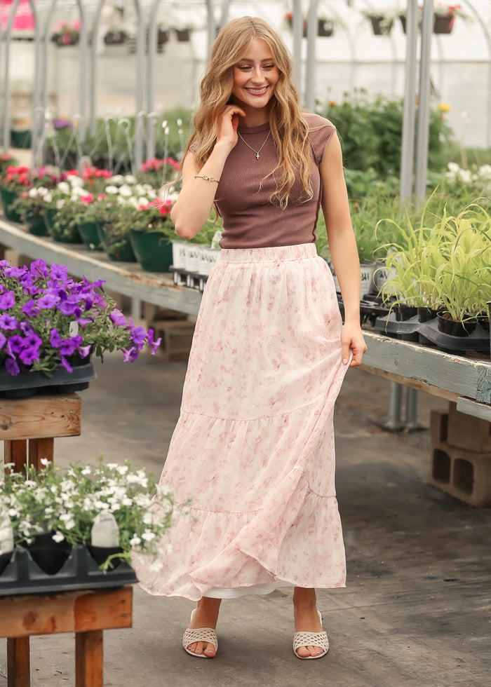 Lynn Pink Floral Tiered Maxi Skirt IC Skirts