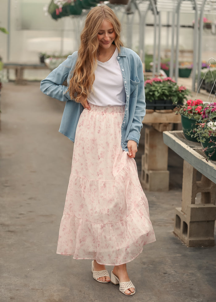 Lynn Pink Floral Tiered Maxi Skirt IC Skirts