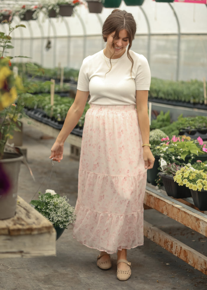 Lynn Pink Floral Tiered Maxi Skirt IC Skirts
