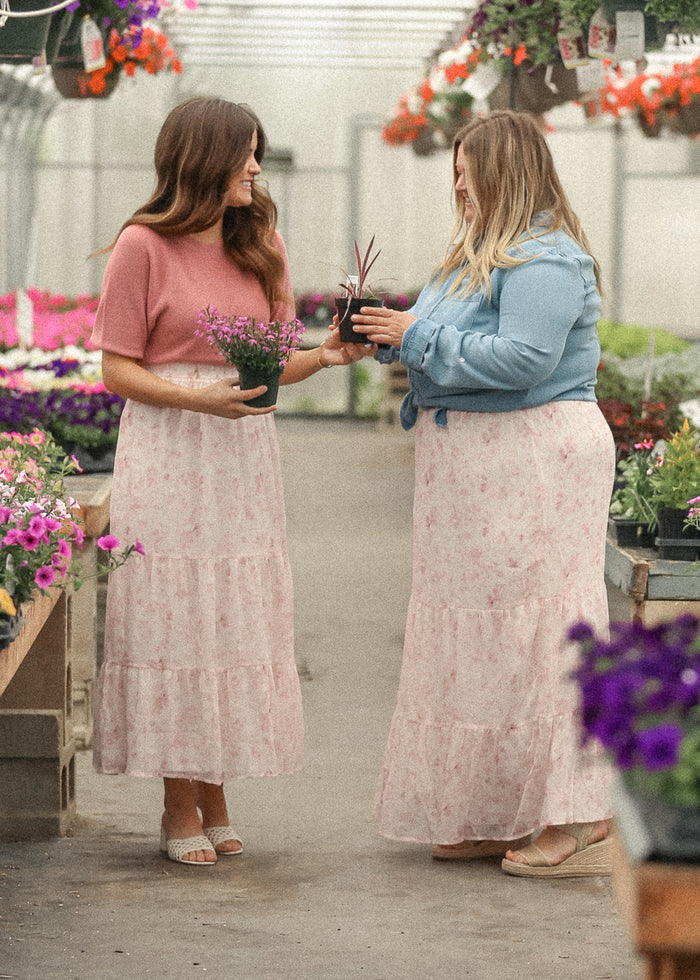 Lynn Pink Floral Tiered Maxi Skirt IC Skirts
