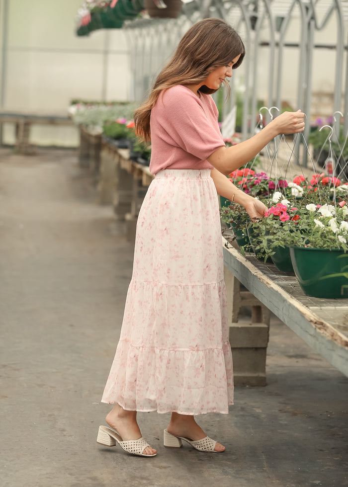 Lynn Pink Floral Tiered Maxi Skirt IC Skirts