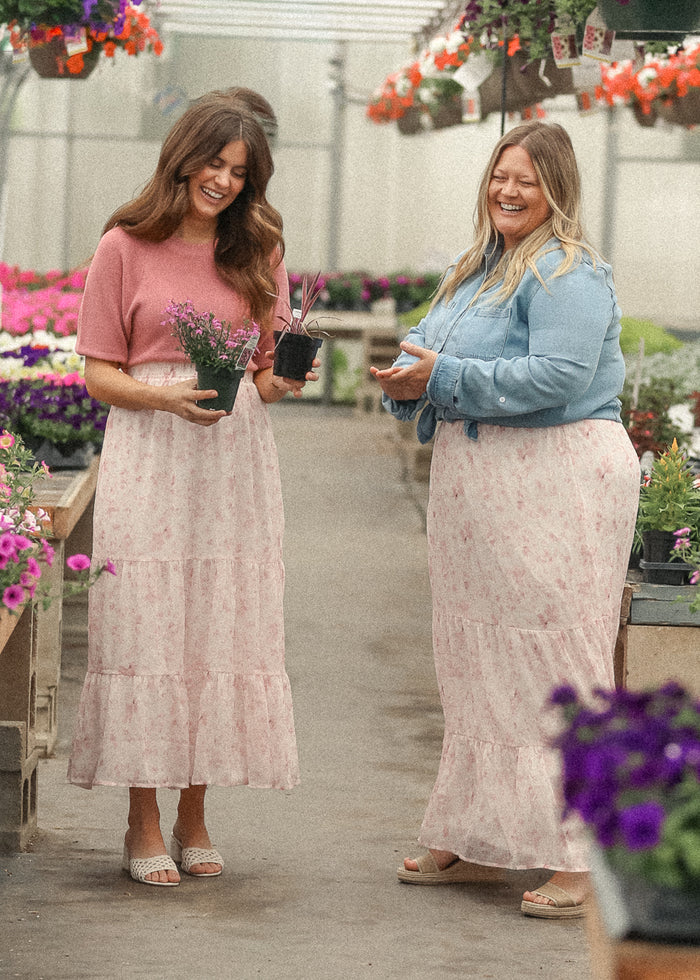 Lynn Pink Floral Tiered Maxi Skirt IC Skirts