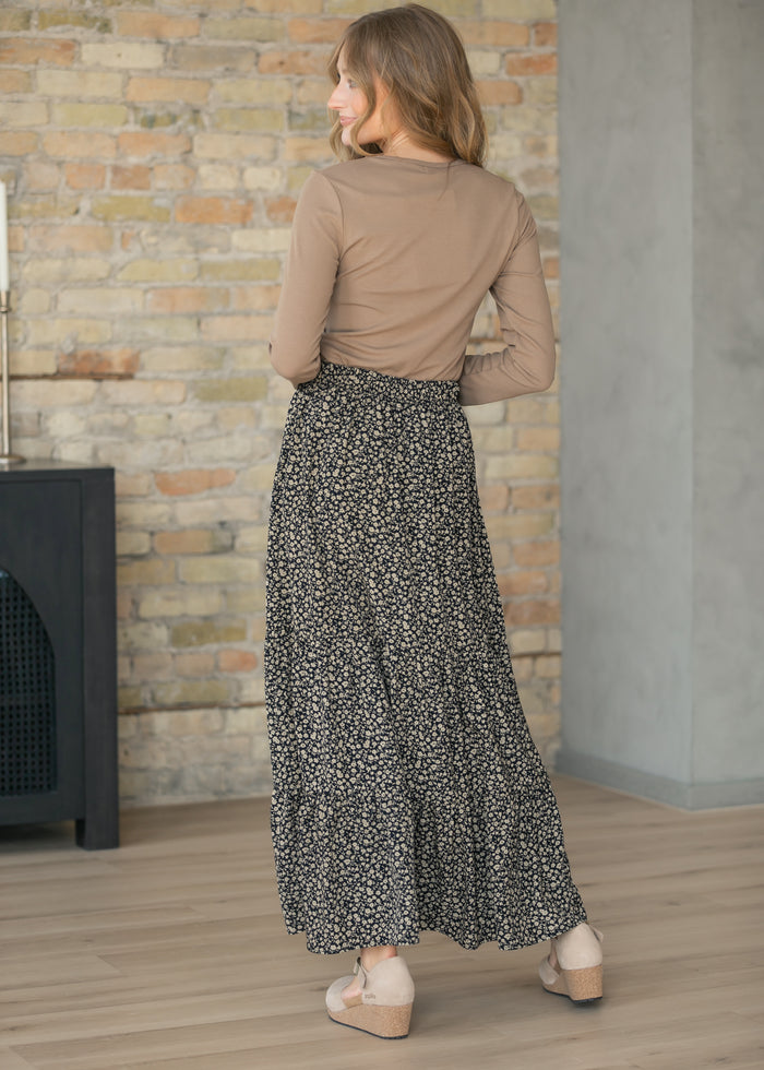 Lynn Black/Brown Floral Tiered Maxi Skirt IC Skirts