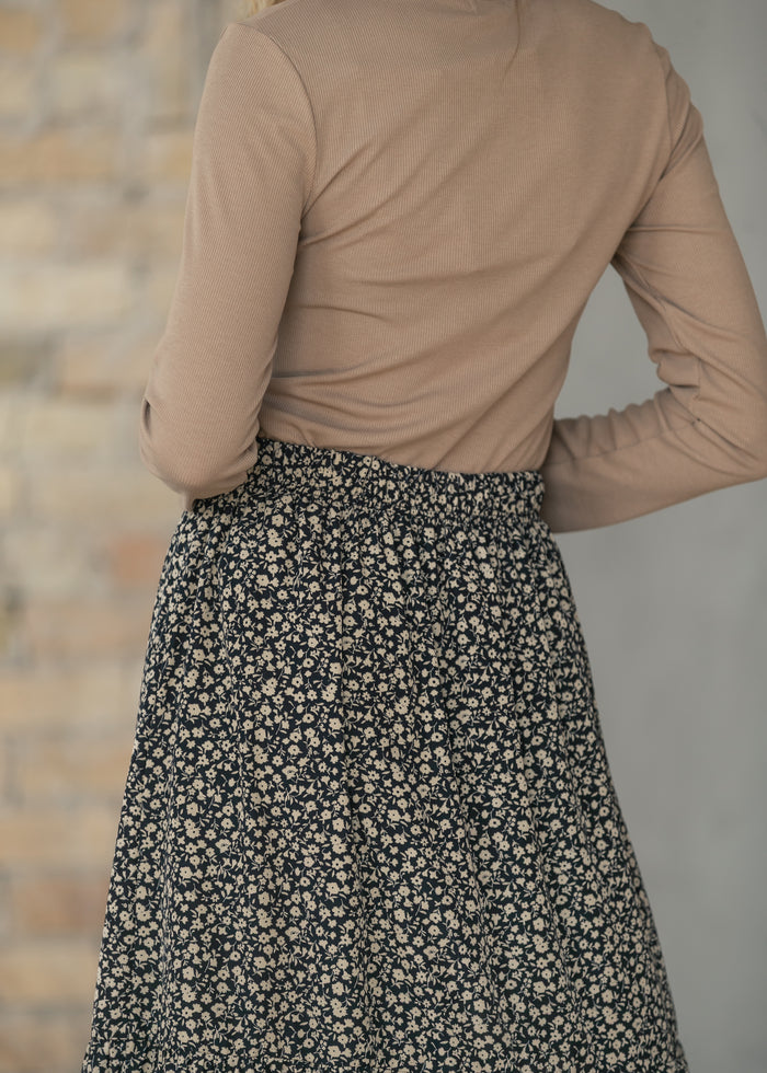Lynn Black/Brown Floral Tiered Maxi Skirt IC Skirts