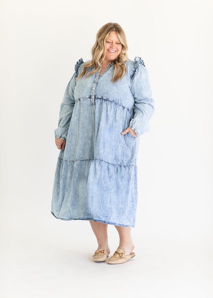 Mackayla Denim Tiered Dress IC Dresses