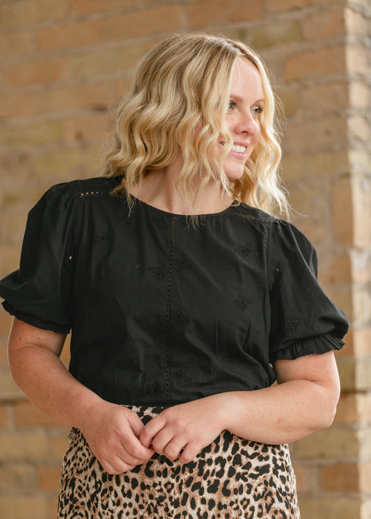 Mae Embroidered Puff Sleeve Top FF Tops