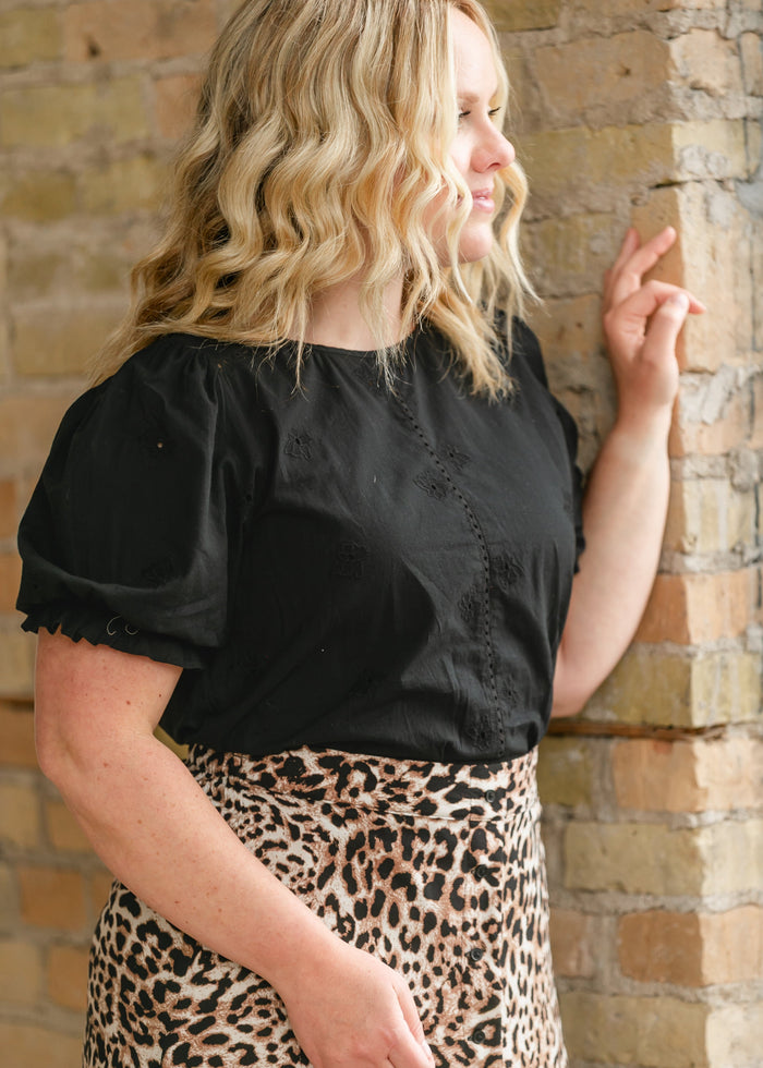 Mae Embroidered Puff Sleeve Top FF Tops