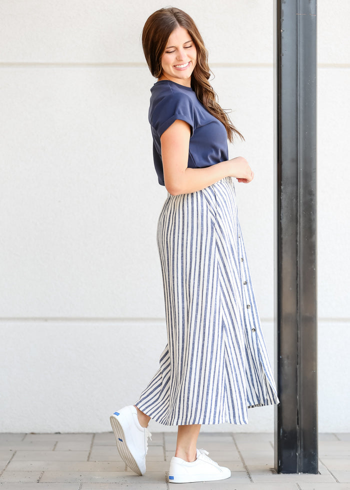 Marissa Striped Linen Blend Skirt FF Skirts