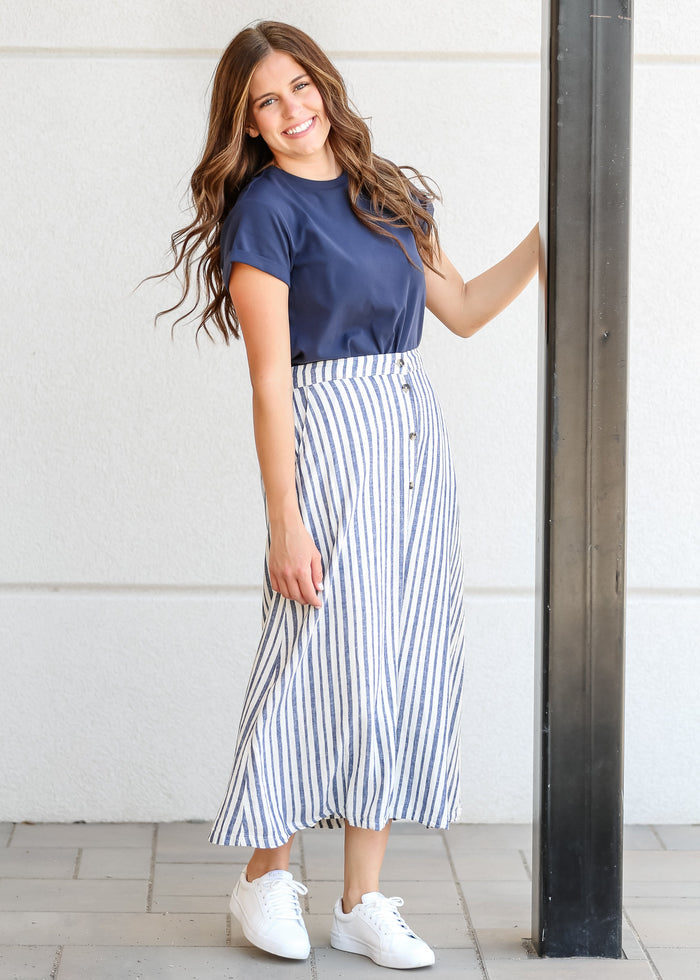 Marissa Striped Linen Blend Skirt FF Skirts