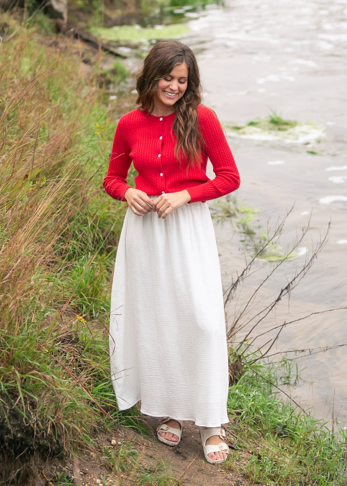 Mason Red Button Up Cardigan FF Layering Essentials